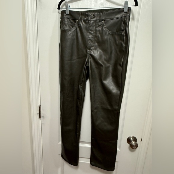 Gap Faux Leather Pants Womens Sz 28 6 R Vintage Slim High Rise Green Preppy EUC - Picture 1 of 16